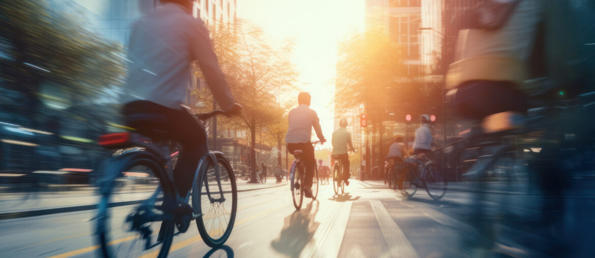 urban cyclist heading to work