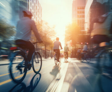 urban cyclist heading to work