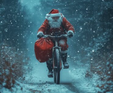 Santa cycling with gifts