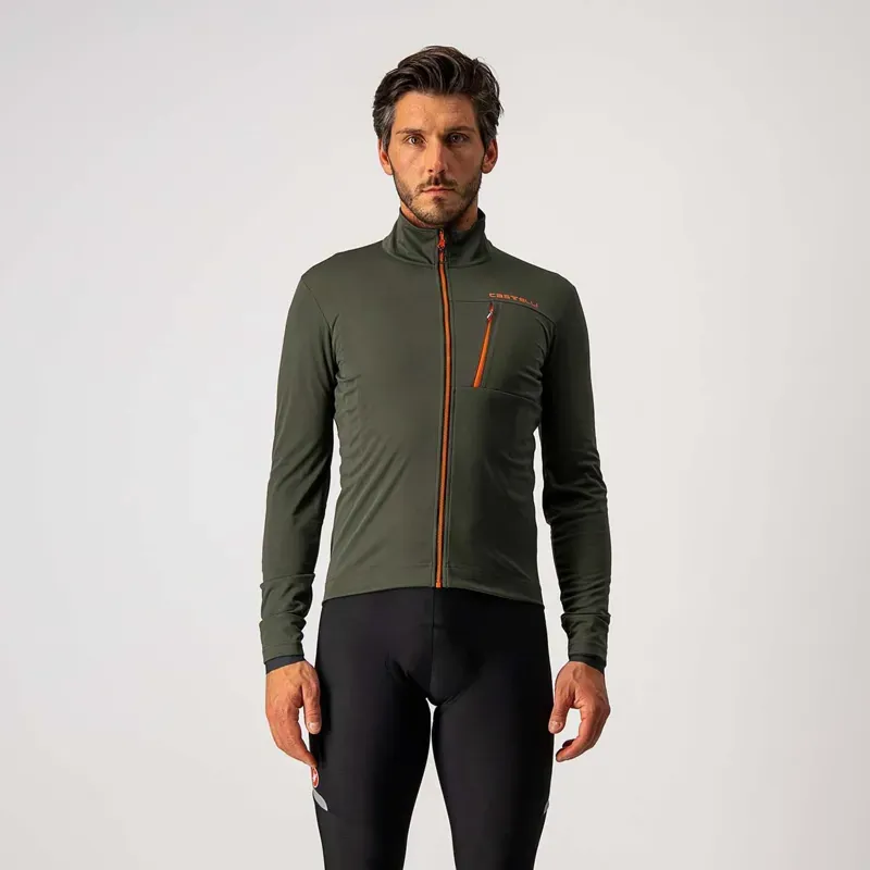 Castelli Go Jacket / Military Green/Fiery Red Medium