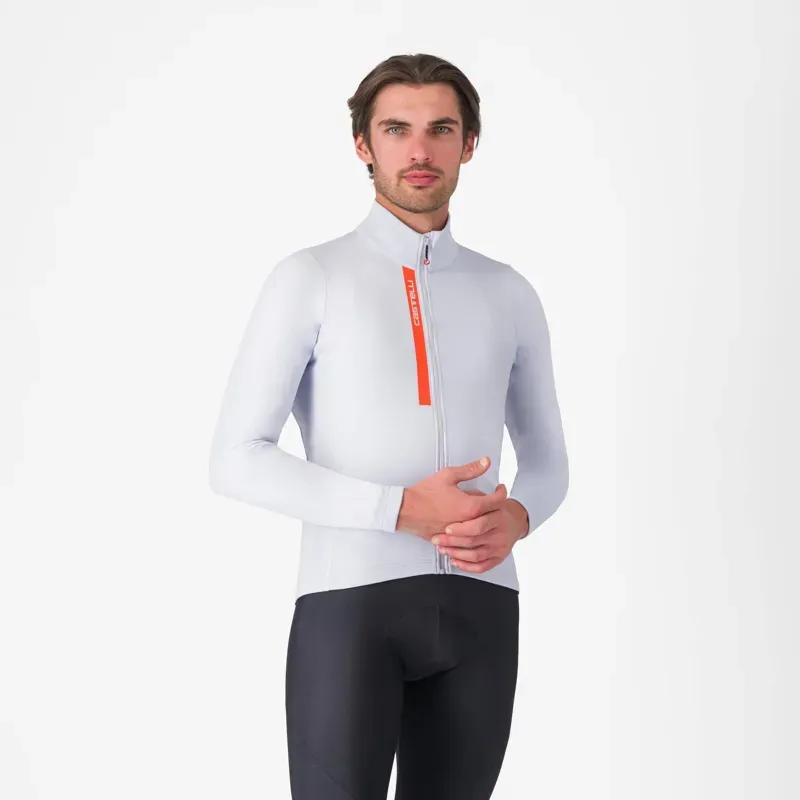 Castelli Entrata Thermal Long Sleeve Jersey in Silver Grey/Brilliant Orange