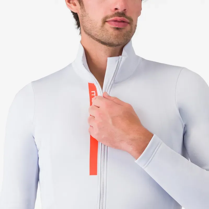 Castelli Entrata Thermal Long Sleeve Jersey in Silver Grey/Brilliant Orange-2