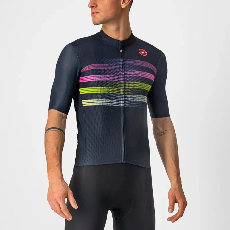 Castelli Endurance Pro Jersey / Savile Blue/Pink/Electric Lime Small