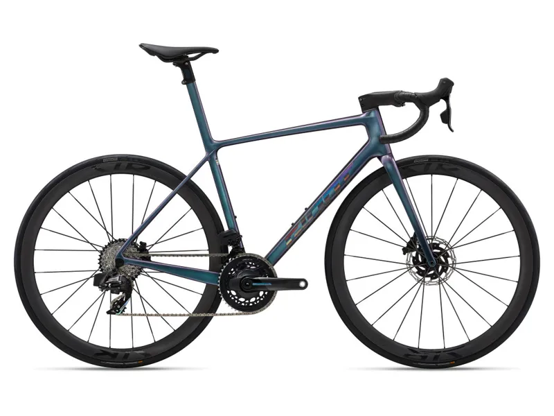 2025 Giant TCR Advanced SL 1-AXS Road Bike In Gloss Blue Dragonfly/Laser Foil